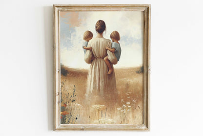Mother & Daughters Wall Art, Twin Sister Decor, Family Love Print - WildfieldPrints