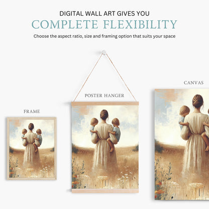Mother & Daughters Wall Art, Twin Sister Decor, Family Love Print - WildfieldPrints