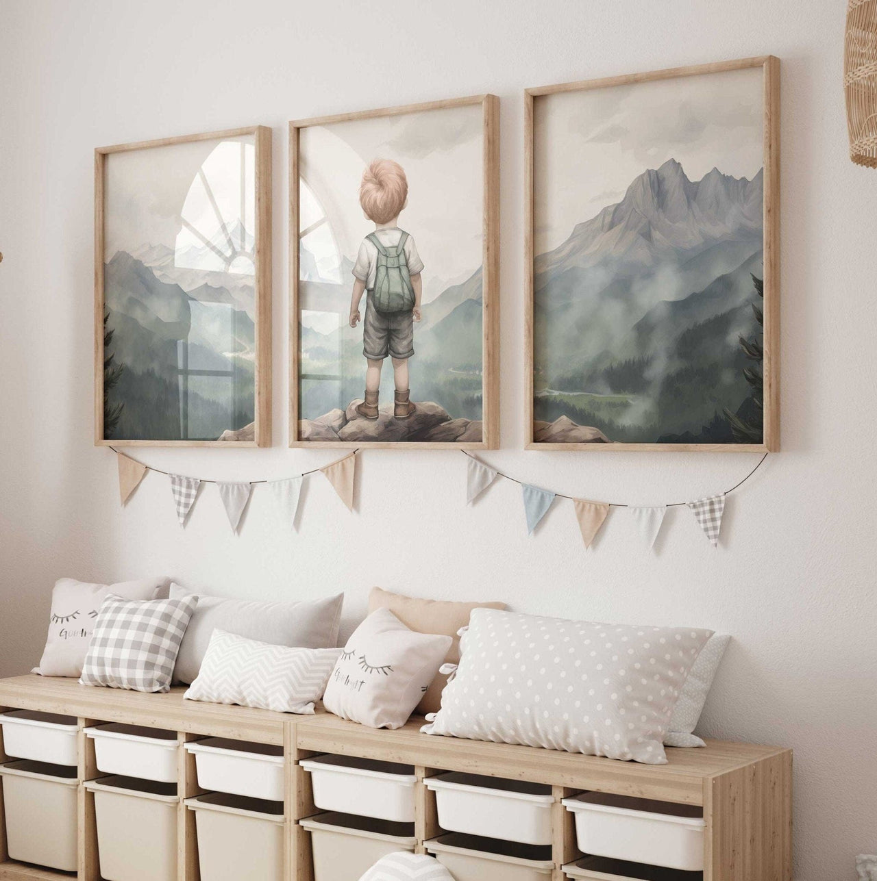 Mountain Adventure Wall Art – Nature Boys Room Print • Set of 3