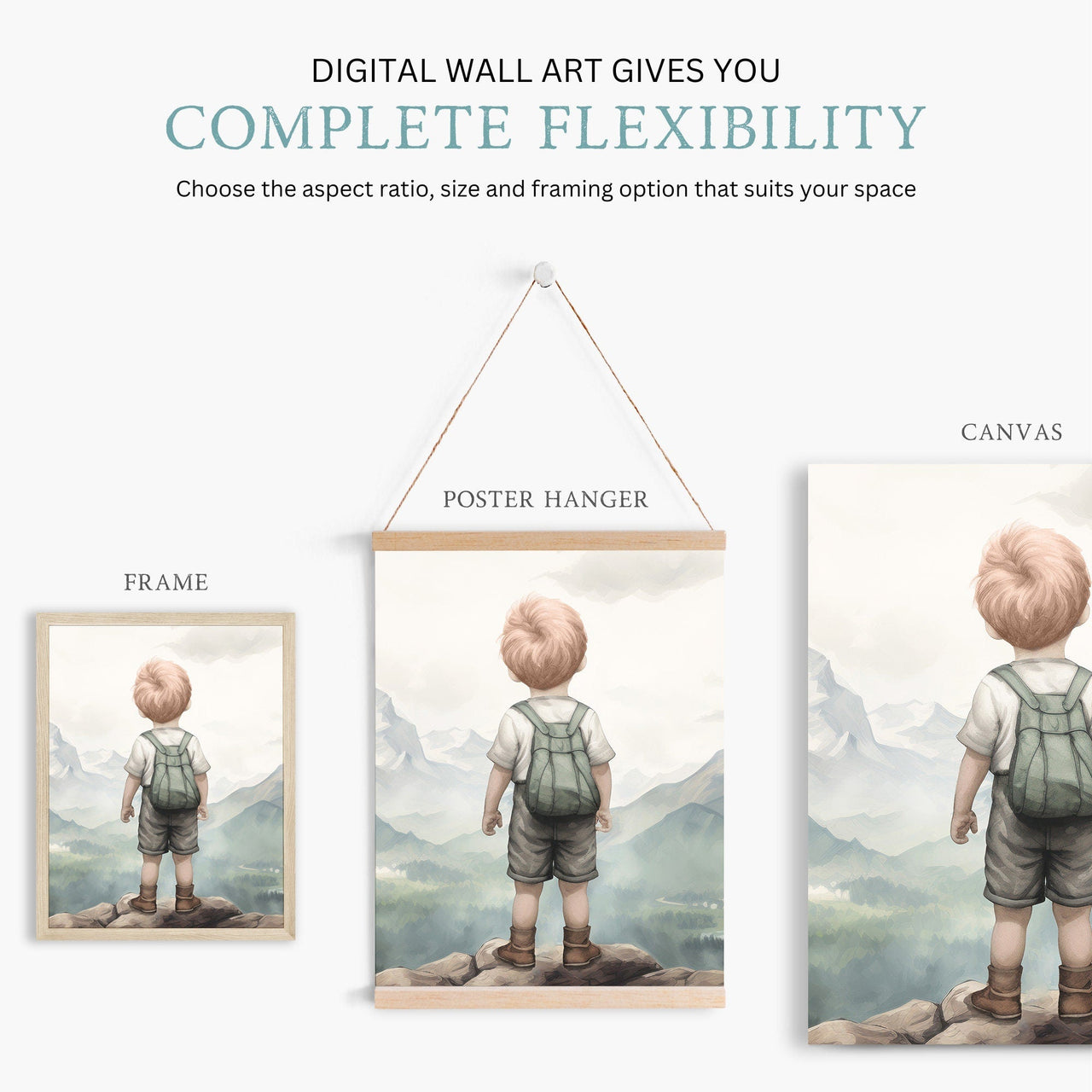 Mountain Adventure Wall Art – Nature Boys Room Print • Set of 3