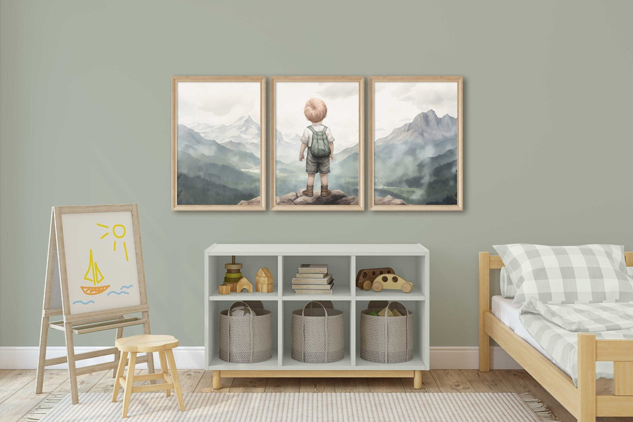 Mountain Adventure Wall Art – Nature Boys Room Print • Set of 3