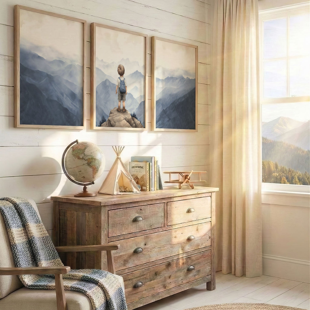 Mountain Adventure Wall Art – Nature Boys Room Prints • Set of 3