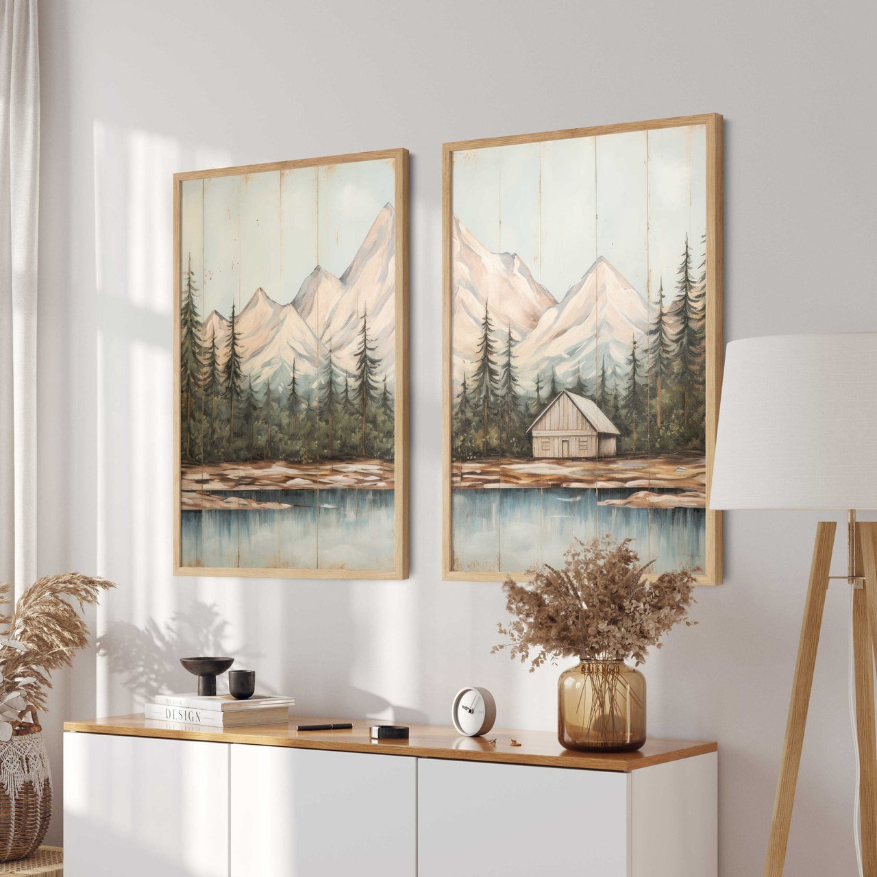 Mountain Forest Wall Art – Landscape Rustic Room Print • Set of 2
