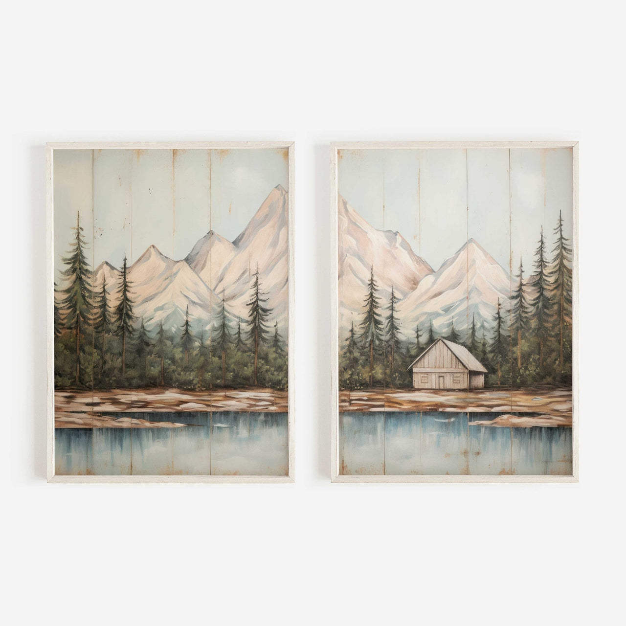 Mountain Forest Wall Art – Landscape Rustic Room Print • Set of 2