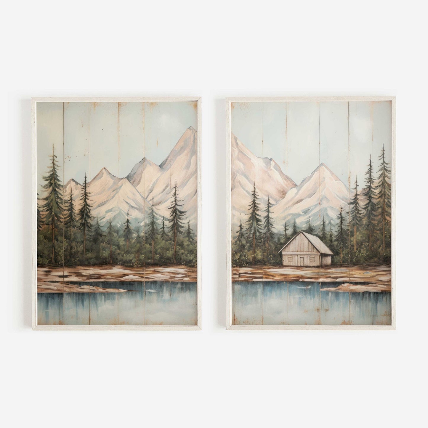 Mountain and Forest Wall Art, Rustic Landscape Decor, Diptych Prints - WildfieldPrints