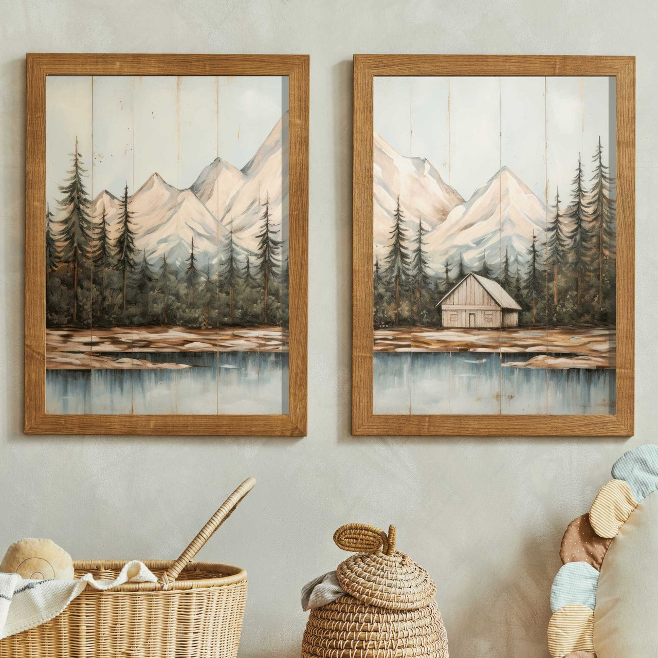 Mountain Forest Wall Art – Landscape Rustic Room Print • Set of 2