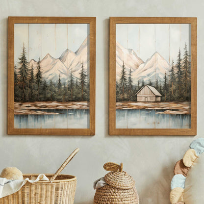 Mountain and Forest Wall Art, Rustic Landscape Decor, Diptych Prints - WildfieldPrints