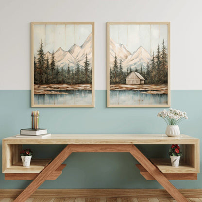 Mountain and Forest Wall Art, Rustic Landscape Decor, Diptych Prints - WildfieldPrints