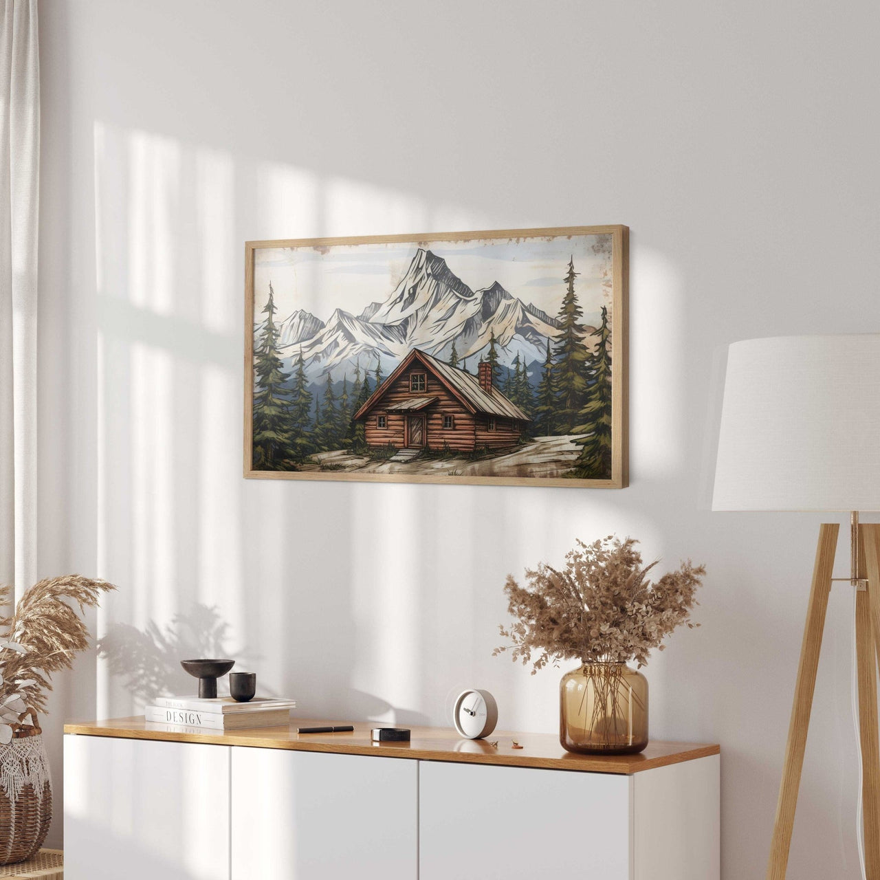 Mountain Cabin Wall Art – Nature Living Room Print