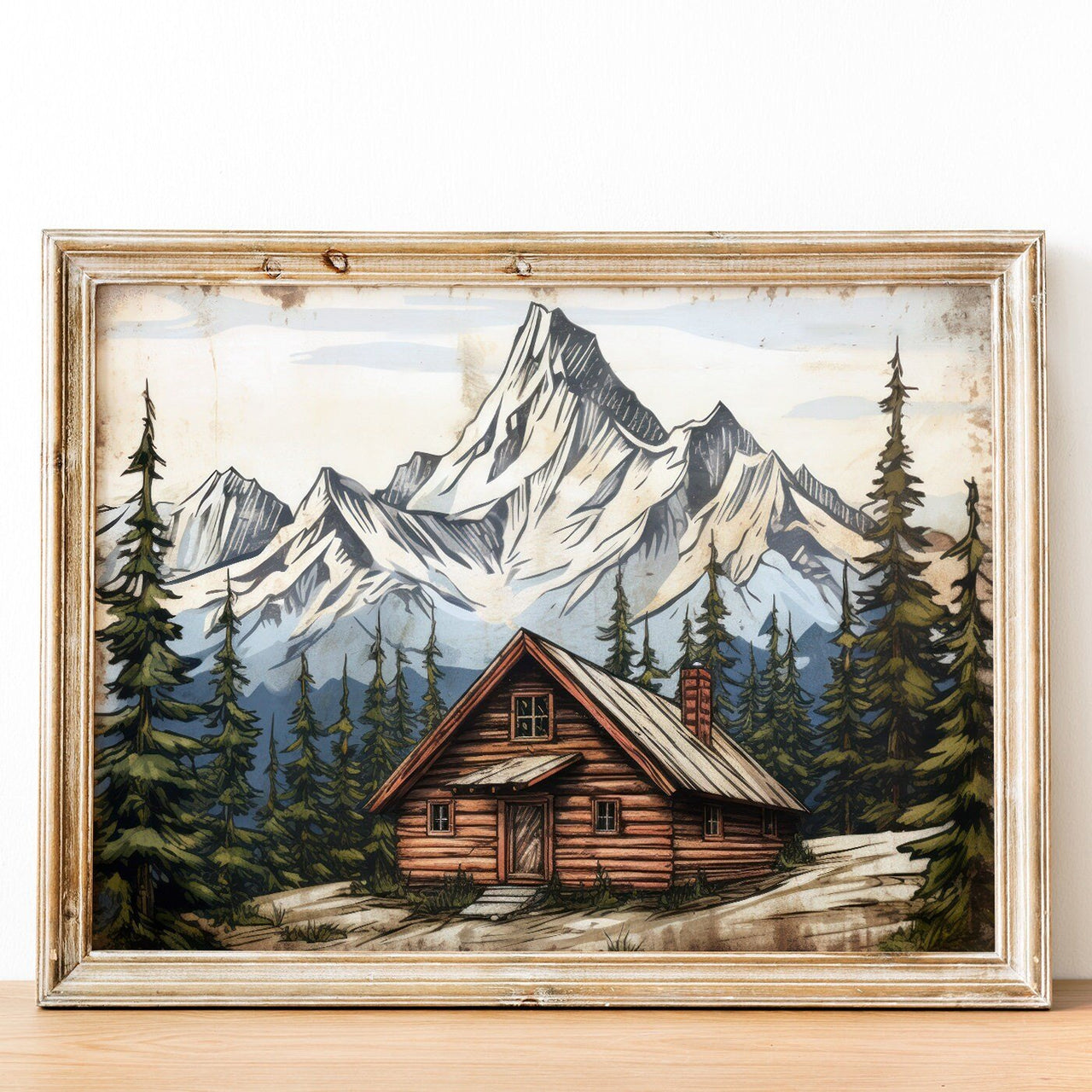 Mountain Cabin Wall Art – Nature Living Room Print