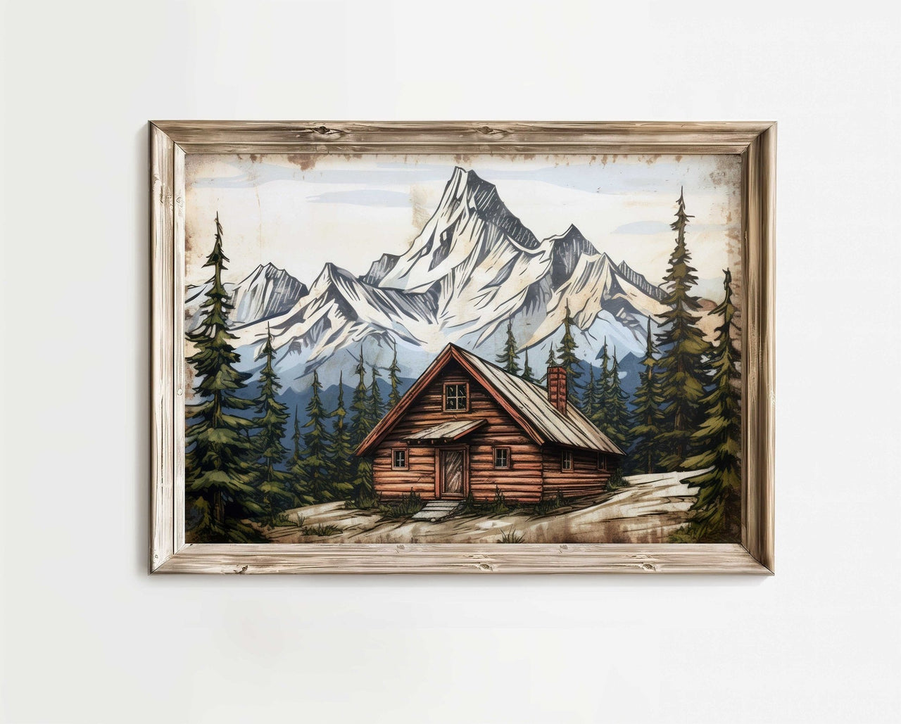 Mountain Cabin Wall Art – Nature Living Room Print