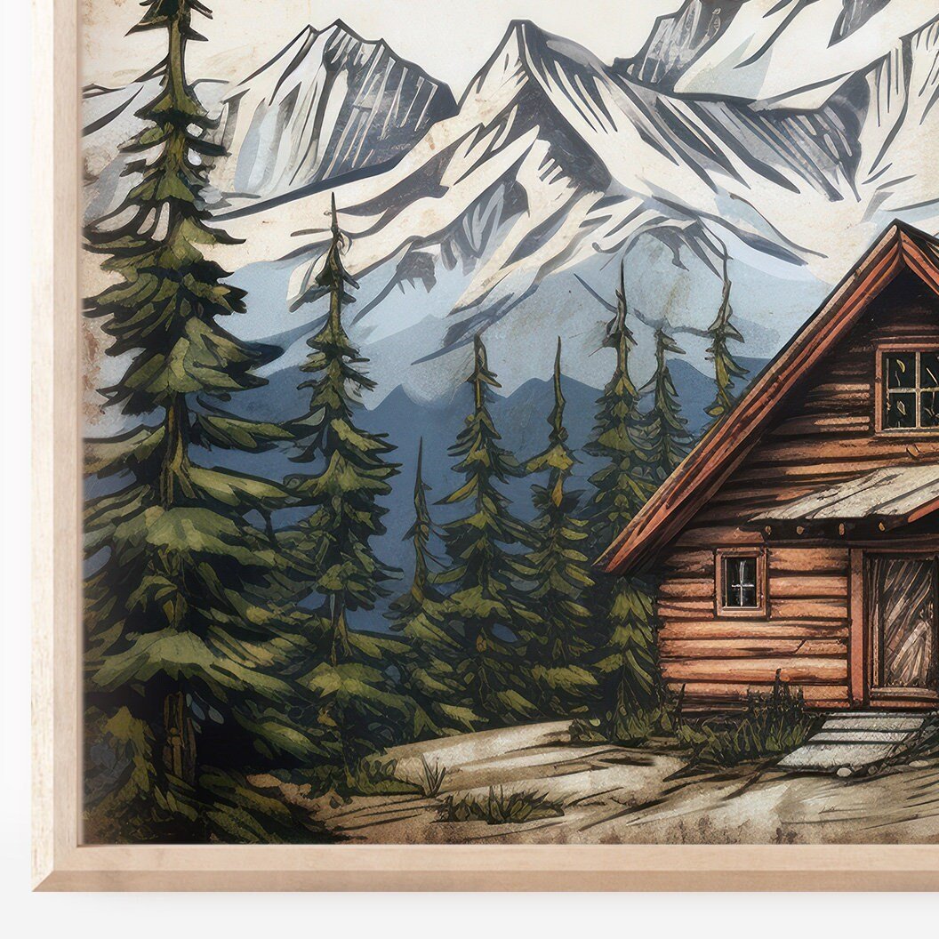 Mountain Cabin Wall Art – Nature Living Room Print