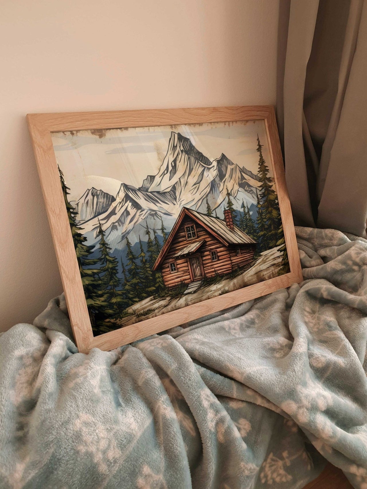 Mountain Cabin Wall Art – Nature Living Room Print