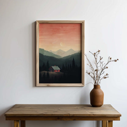 Mountain Cabin Art, Rustic Forest Decor, Nature Landscape Print - WildfieldPrints