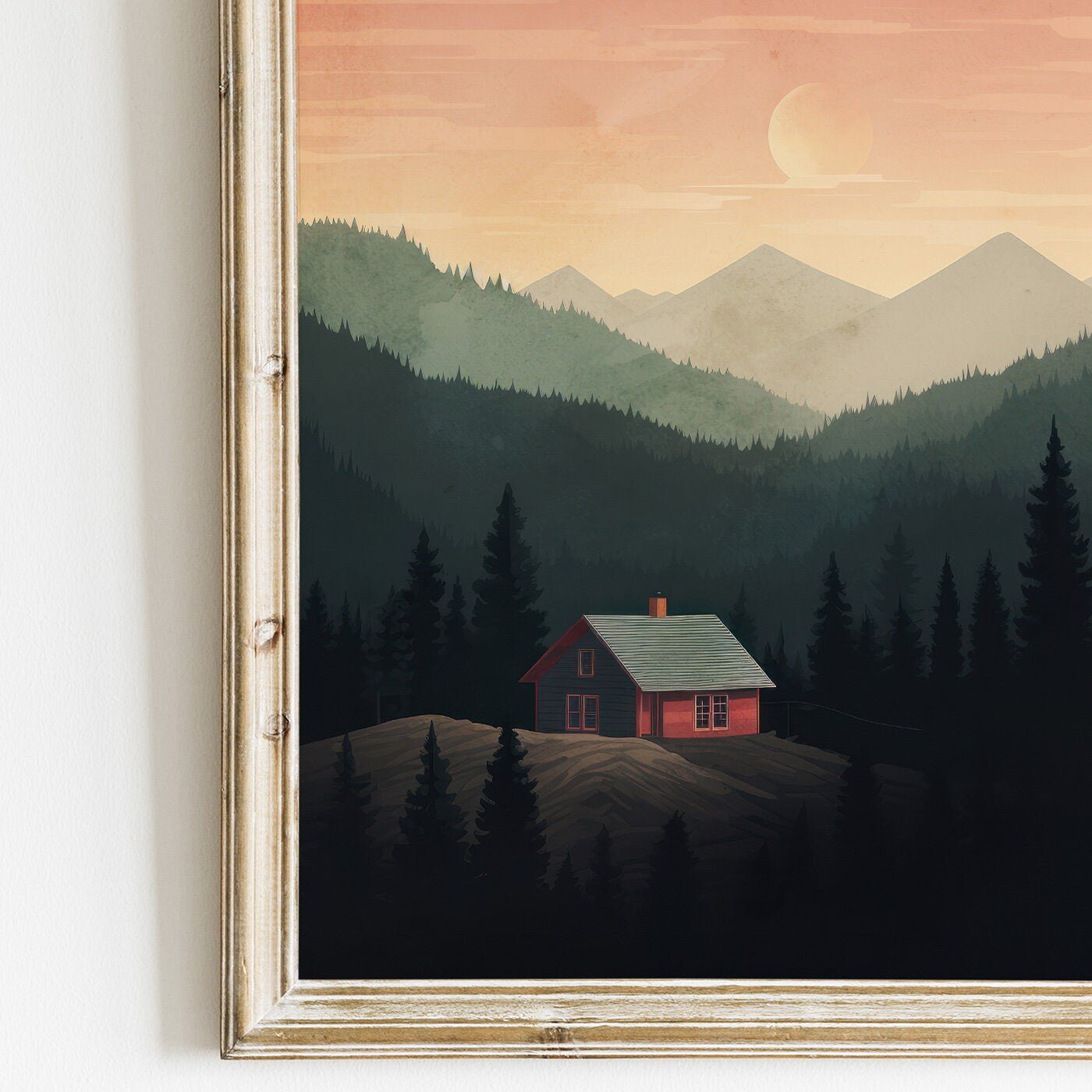 Mountain Cabin Art, Rustic Forest Decor, Nature Landscape Print - WildfieldPrints
