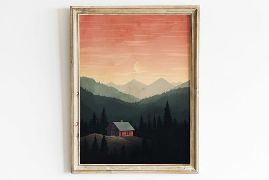 Mountain Cabin Art, Rustic Forest Decor, Nature Landscape Print - WildfieldPrints