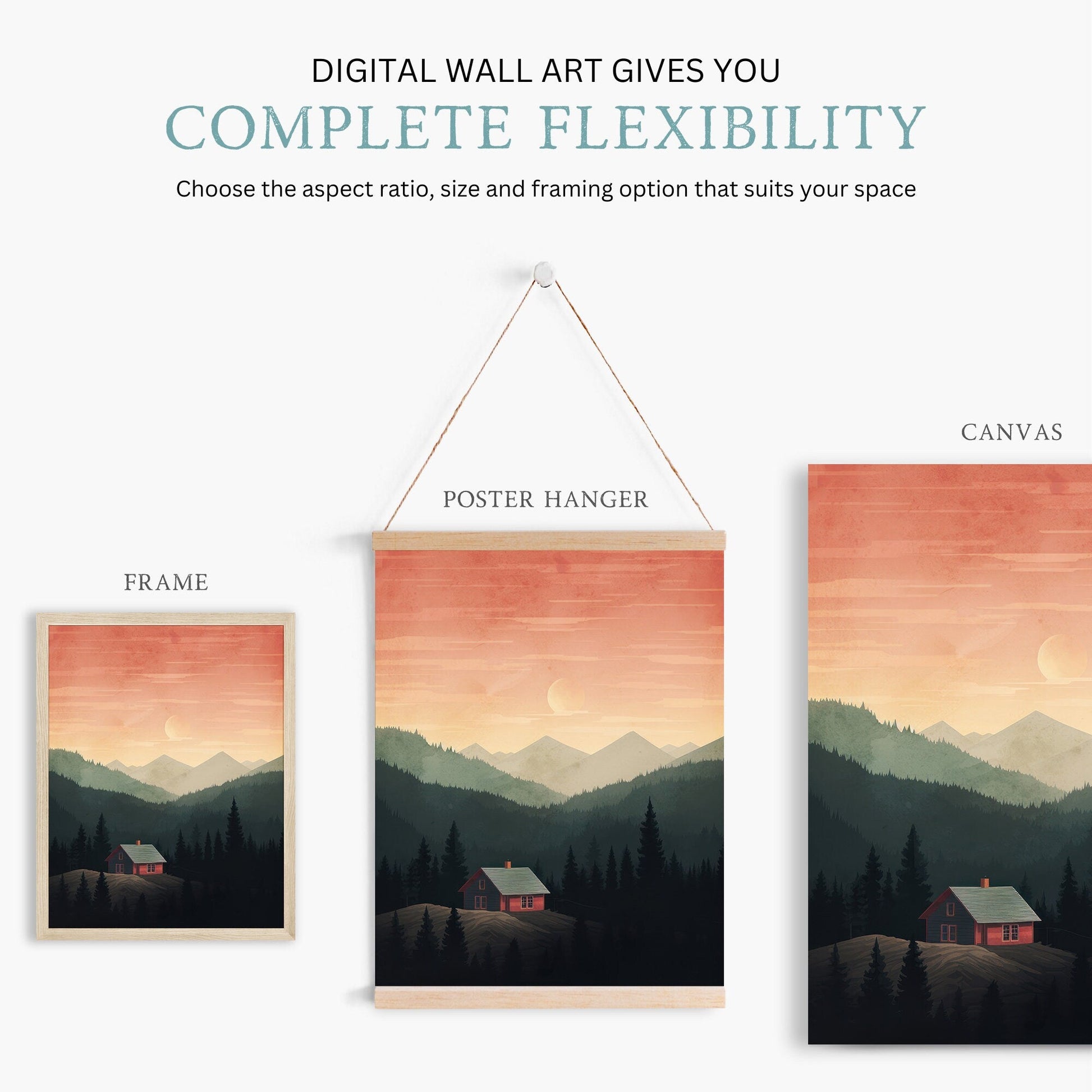 Mountain Cabin Art, Rustic Forest Decor, Nature Landscape Print - WildfieldPrints