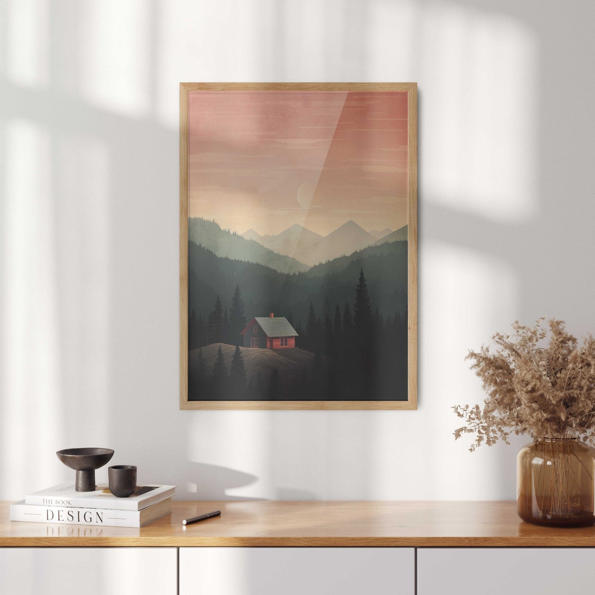 Mountain Cabin Art, Rustic Forest Decor, Nature Landscape Print - WildfieldPrints