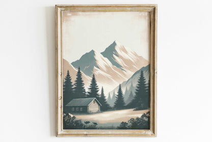 Mountain Cabin Art, Rustic Home Decor, Forest Landscape Print - WildfieldPrints