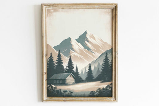 Mountain Cabin Art, Rustic Home Decor, Forest Landscape Print - WildfieldPrints