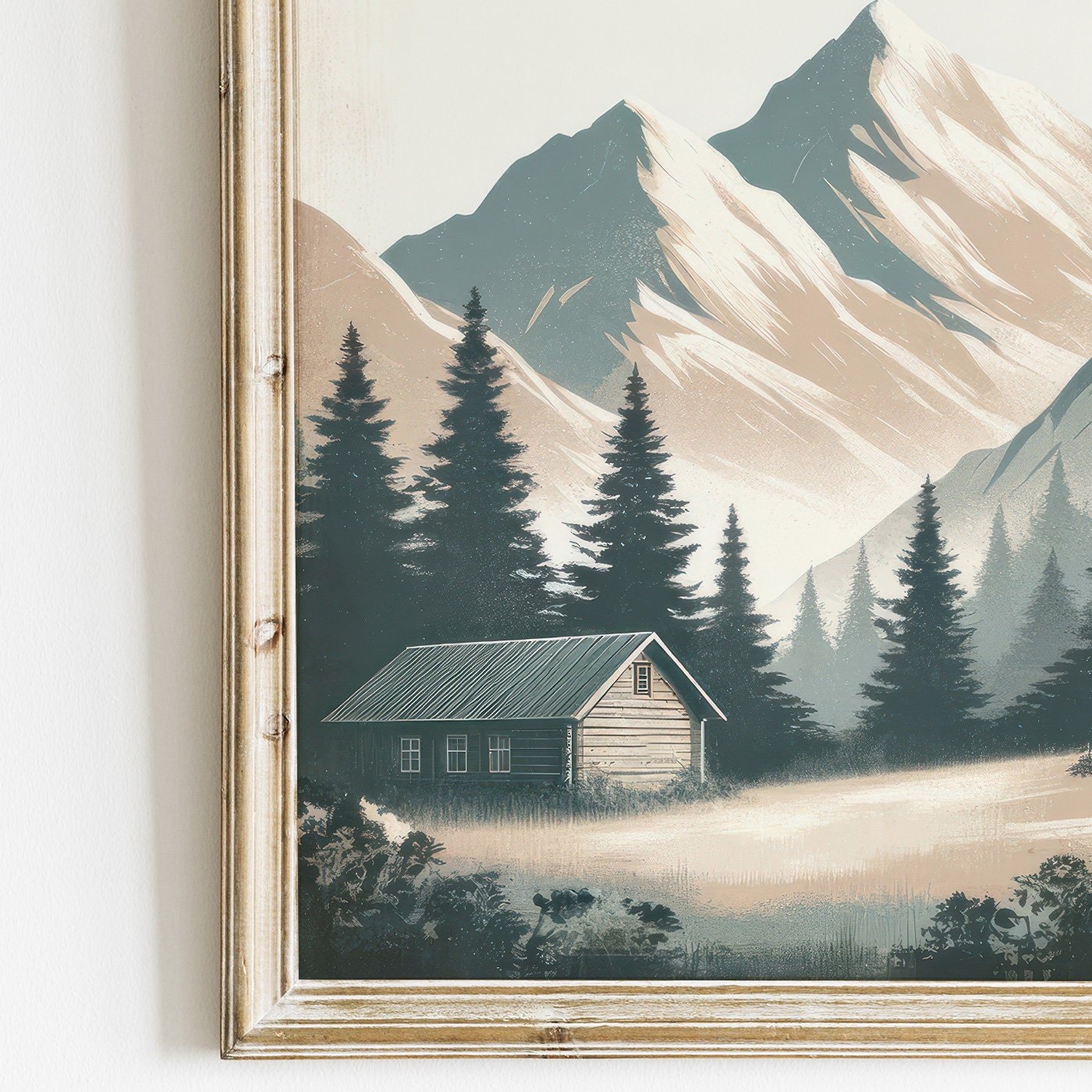 Mountain Cabin Art, Rustic Home Decor, Forest Landscape Print - WildfieldPrints