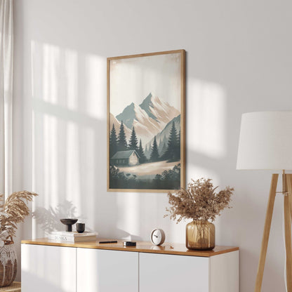 Mountain Cabin Art, Rustic Home Decor, Forest Landscape Print - WildfieldPrints