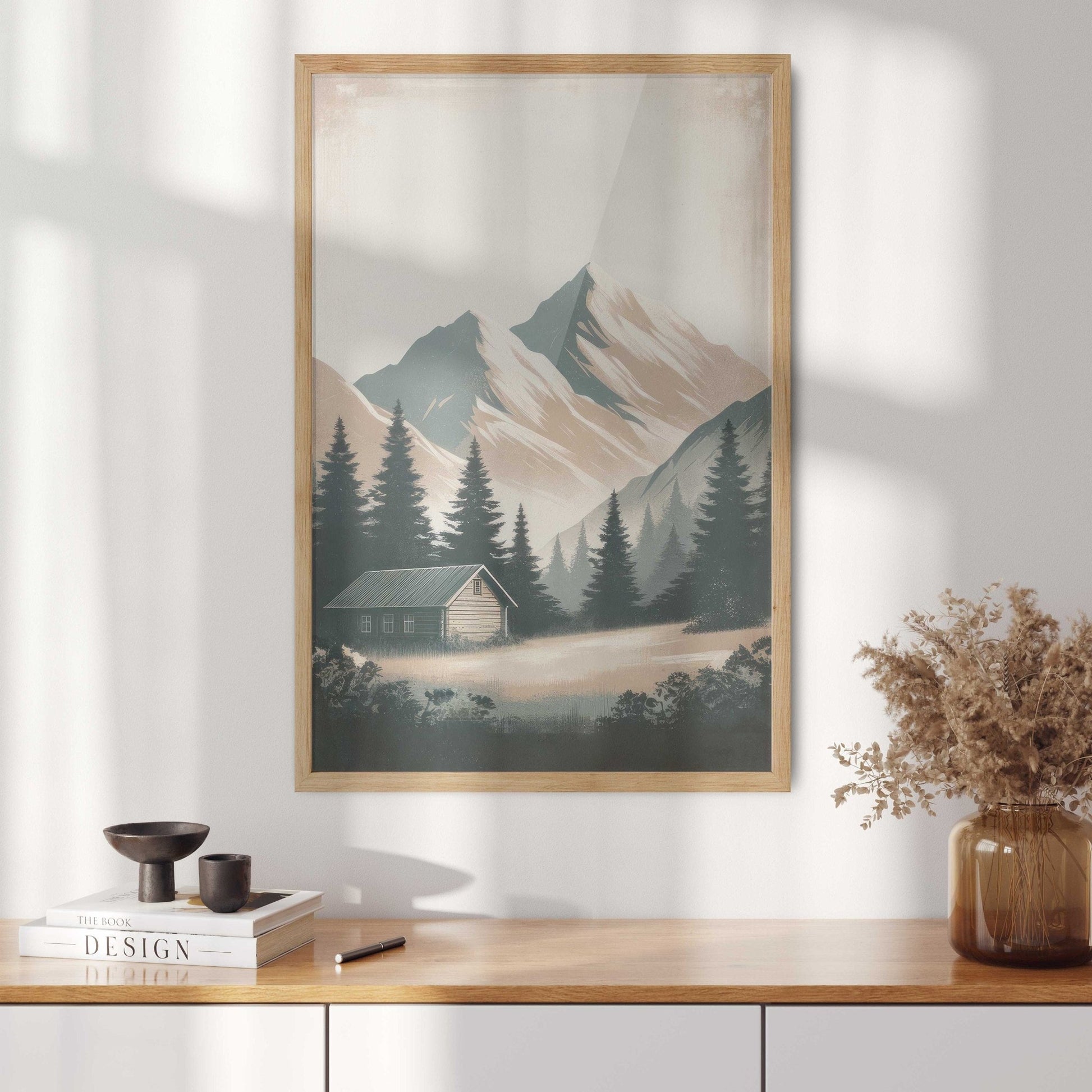 Mountain Cabin Art, Rustic Home Decor, Forest Landscape Print - WildfieldPrints