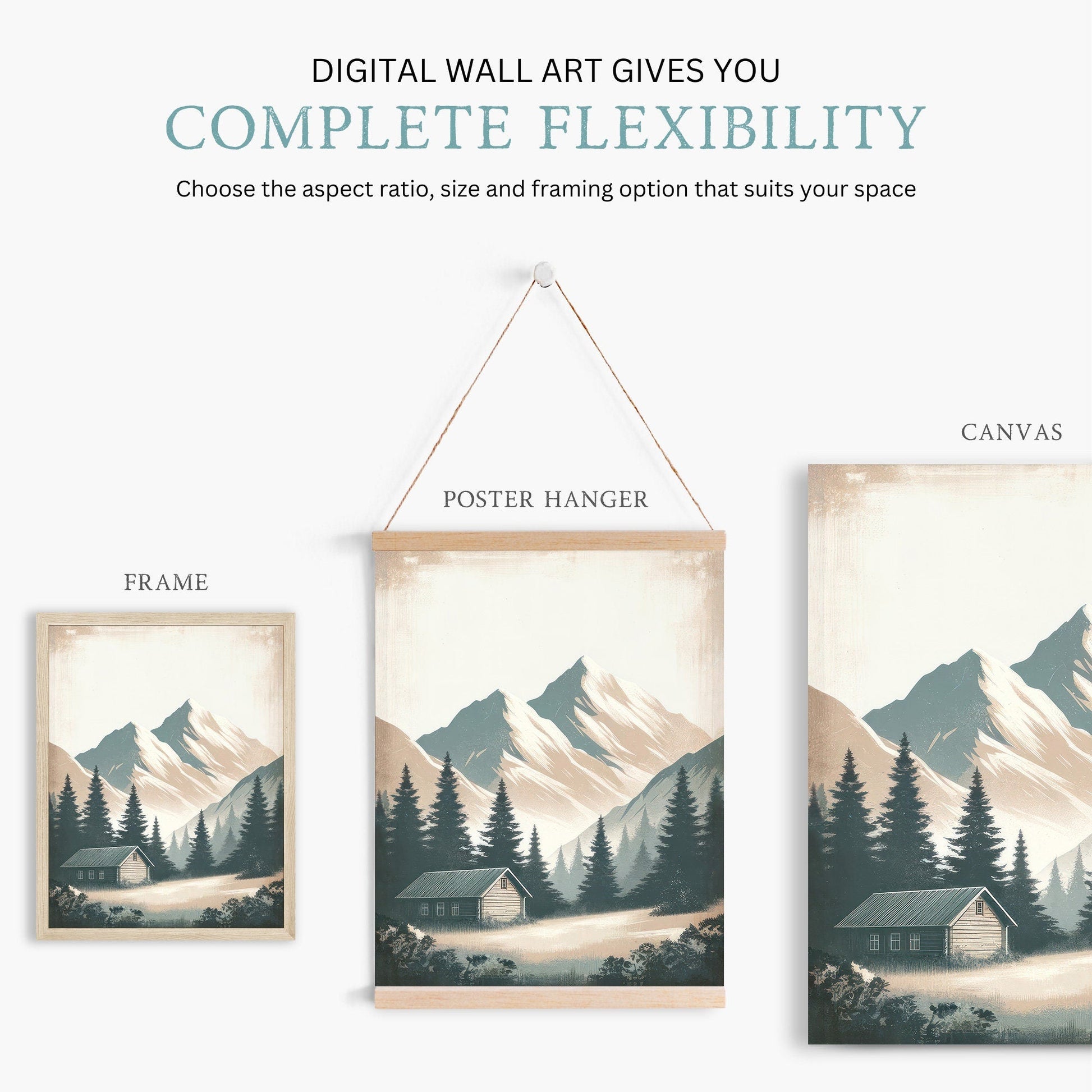 Mountain Cabin Art, Rustic Home Decor, Forest Landscape Print - WildfieldPrints