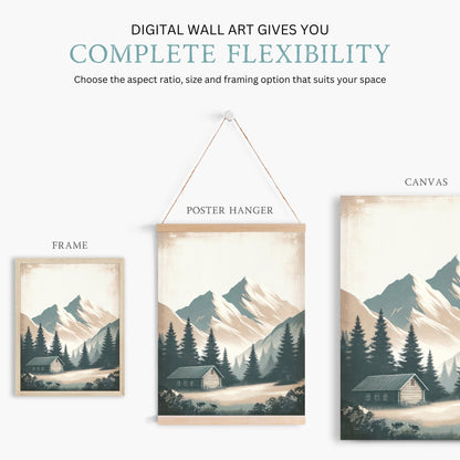 Mountain Cabin Art, Rustic Home Decor, Forest Landscape Print - WildfieldPrints