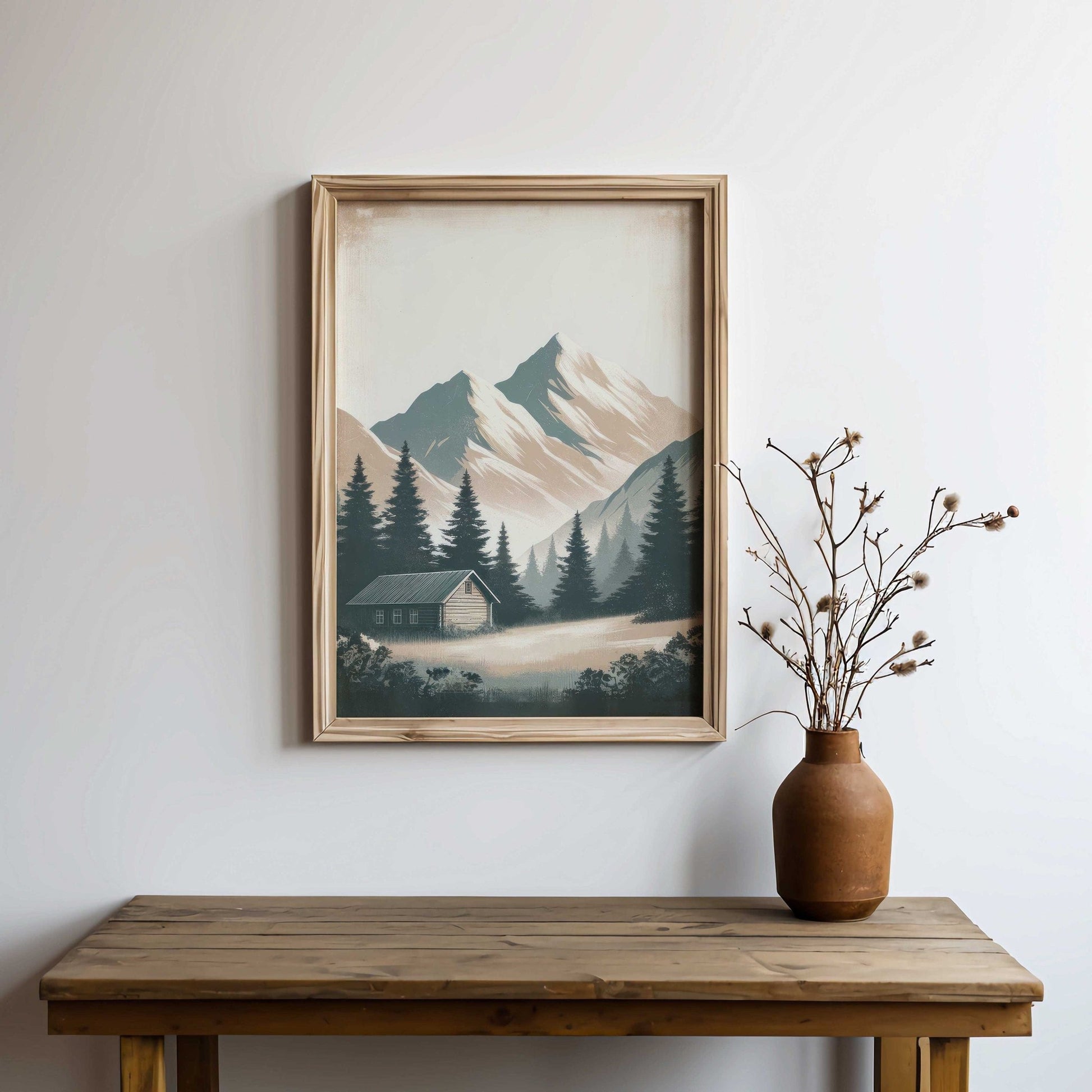 Mountain Cabin Art, Rustic Home Decor, Forest Landscape Print - WildfieldPrints
