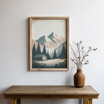 Mountain Cabin Art, Rustic Home Decor, Forest Landscape Print - WildfieldPrints