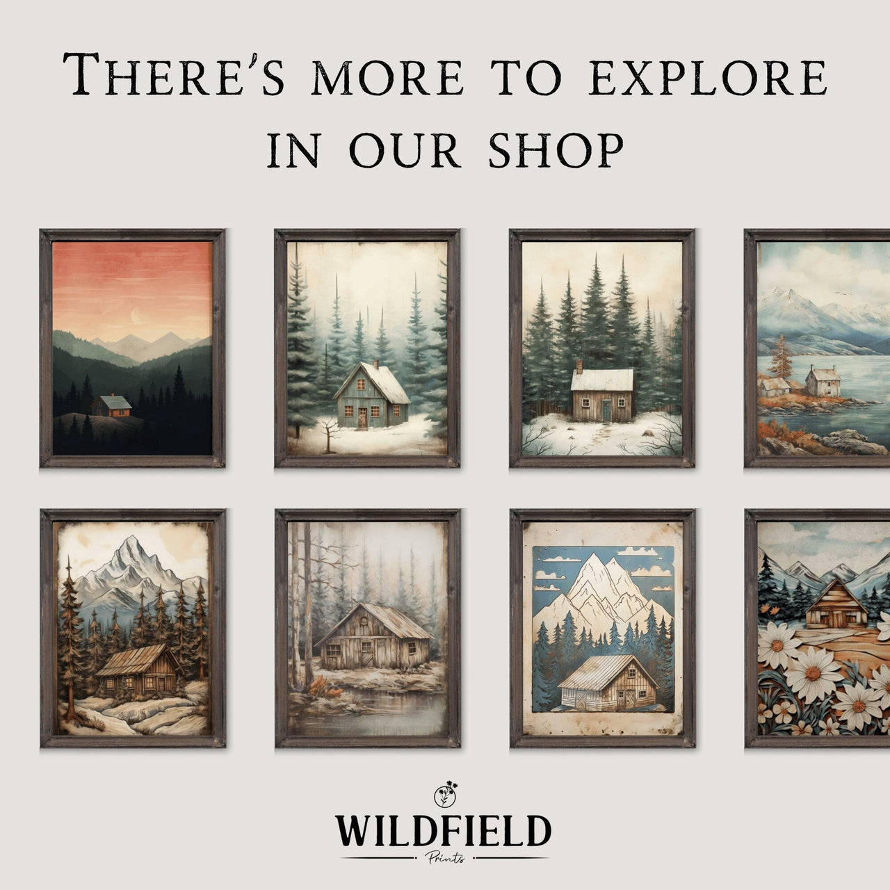 Mountain Cabin Wall Art – Landscape Living Room Print • Set of 3
