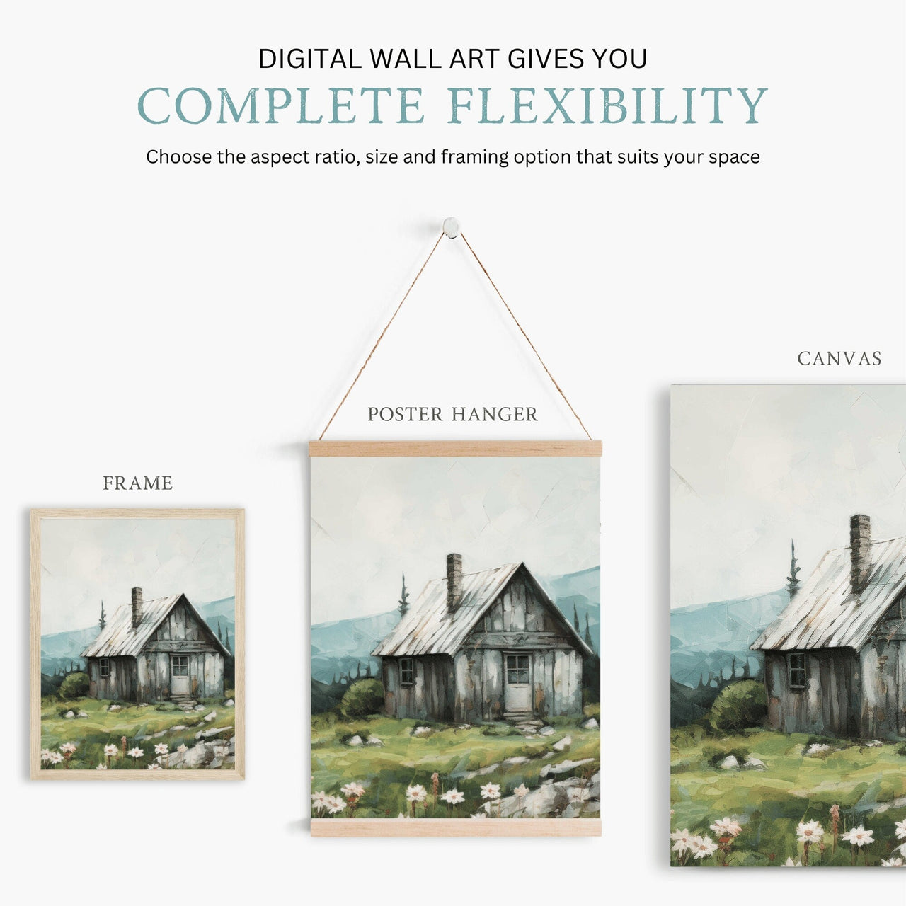 Mountain Cabin Wall Art – Landscape Living Room Print • Set of 3