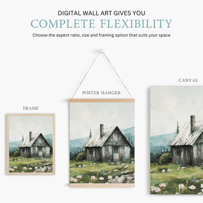 Mountain Cabin Prints, Rustic Landscape Decor, Country Cottage Art - WildfieldPrints