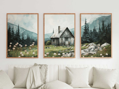 Mountain Cabin Prints, Rustic Landscape Decor, Country Cottage Art - WildfieldPrints