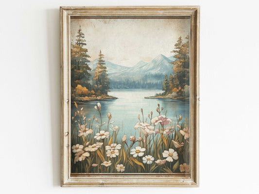 Mountain Landscape Art Print, Forest and Lake Painting, Outdoors Decor - WildfieldPrints