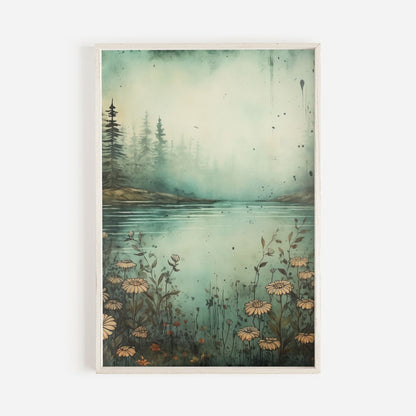 Mountain Landscape Art Print, Vintage Wildflower Artwork, Nature Decor - WildfieldPrints