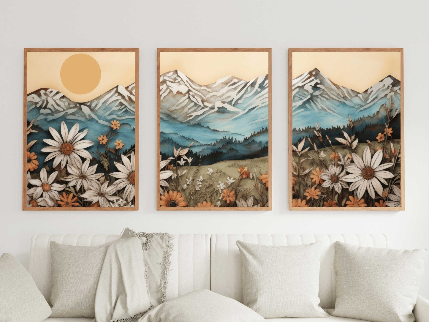 Mountain Landscape Art Print, Vintage Wildflower Artwork, Nature Decor - WildfieldPrints
