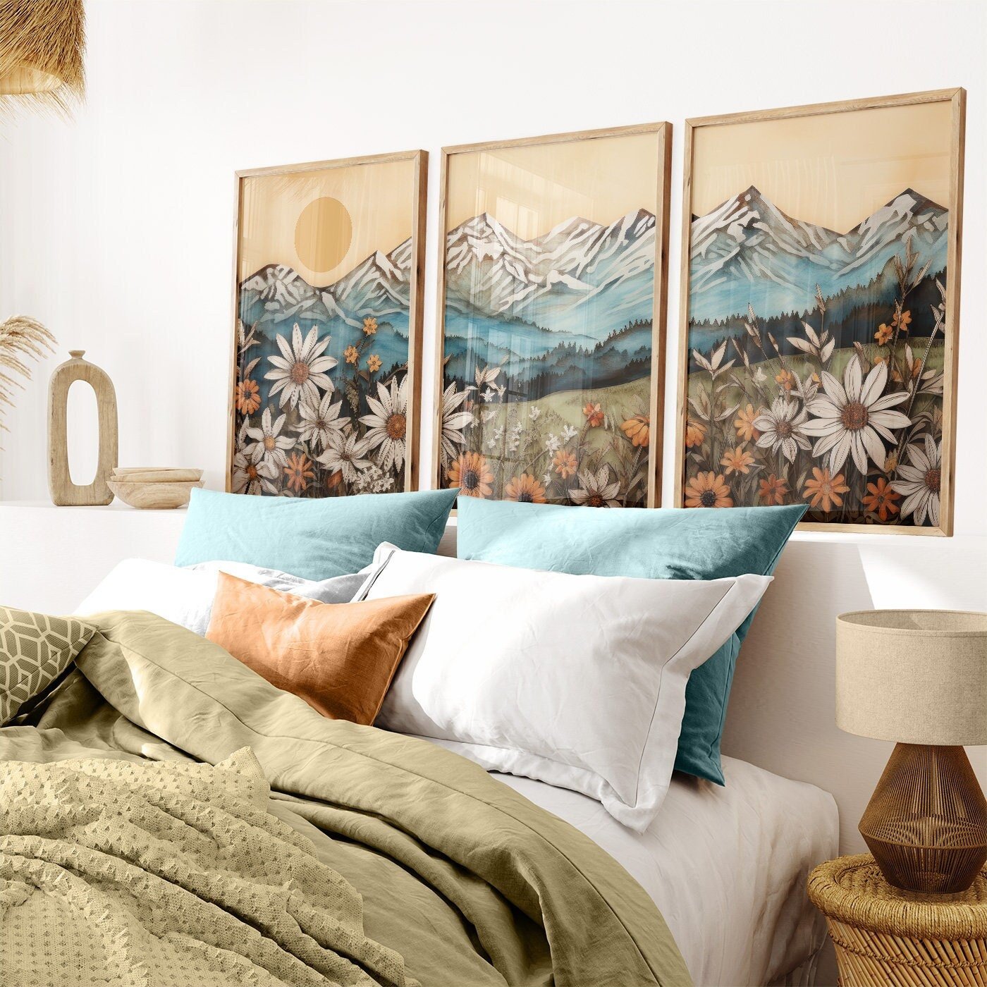 Mountain Landscape Art Print, Vintage Wildflower Artwork, Nature Decor - WildfieldPrints