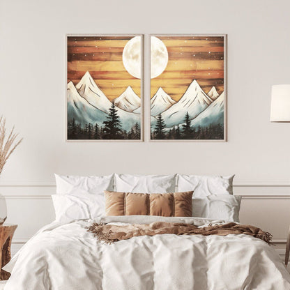 Mountain Landscape Print, Boho Wall Art, Forest & Cabin Decor - WildfieldPrints