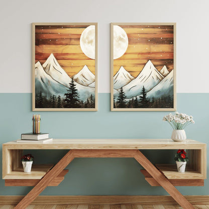 Mountain Landscape Print, Boho Wall Art, Forest & Cabin Decor - WildfieldPrints