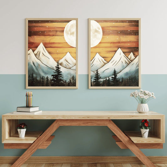 Mountain Landscape Print, Boho Wall Art, Forest & Cabin Decor - WildfieldPrints