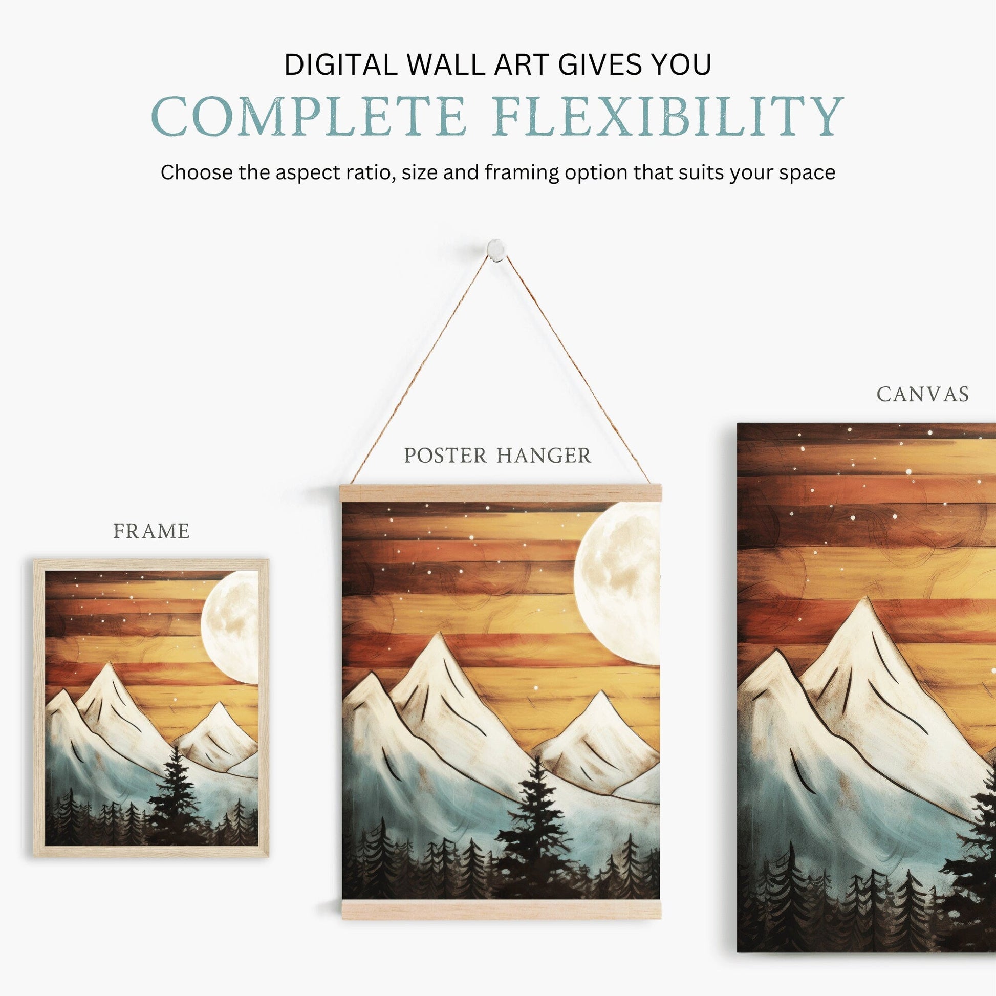 Mountain Landscape Print, Boho Wall Art, Forest & Cabin Decor - WildfieldPrints