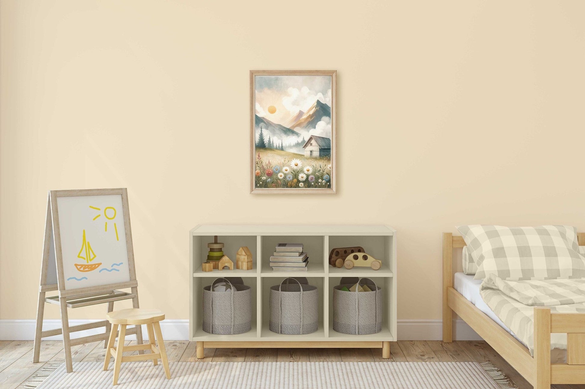Mountain Landscape Wall Art, Whimsical Cabin Decor, Sunset Print - WildfieldPrints