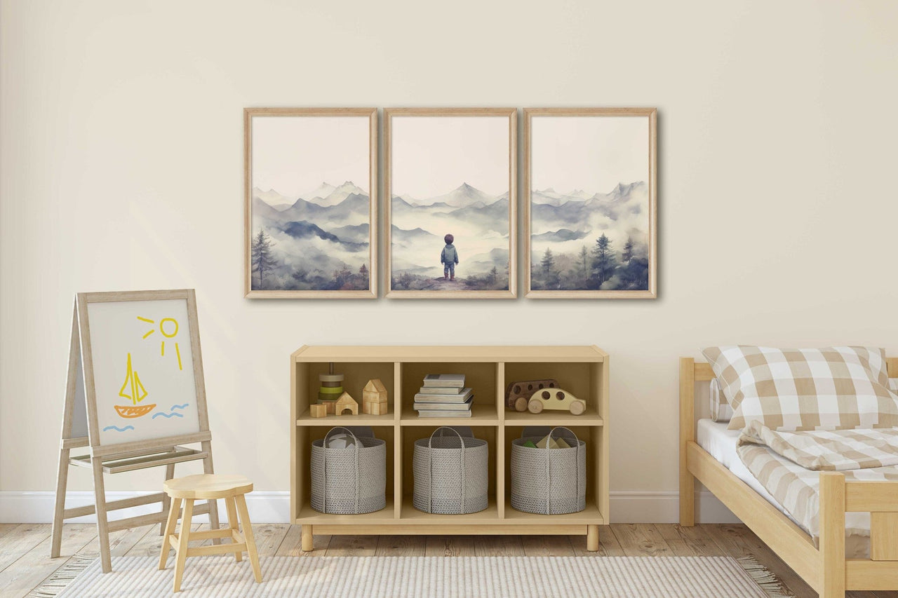 Mountain Wall Art – Nature Boys Room Decor • Set of 3