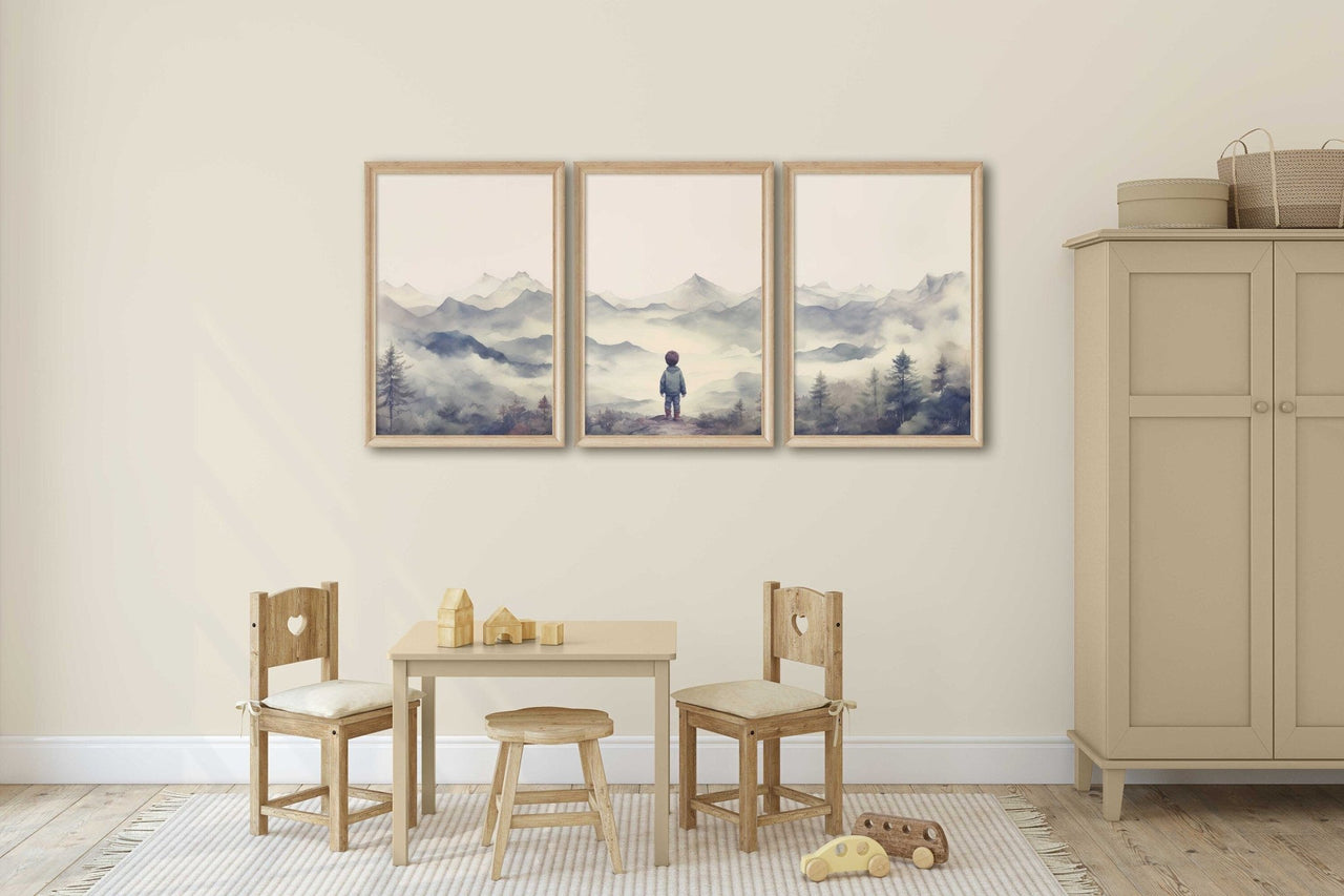 Mountain Wall Art – Nature Boys Room Decor • Set of 3