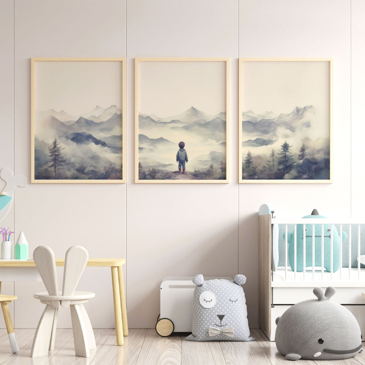 Mountain Wall Art – Nature Boys Room Decor • Set of 3