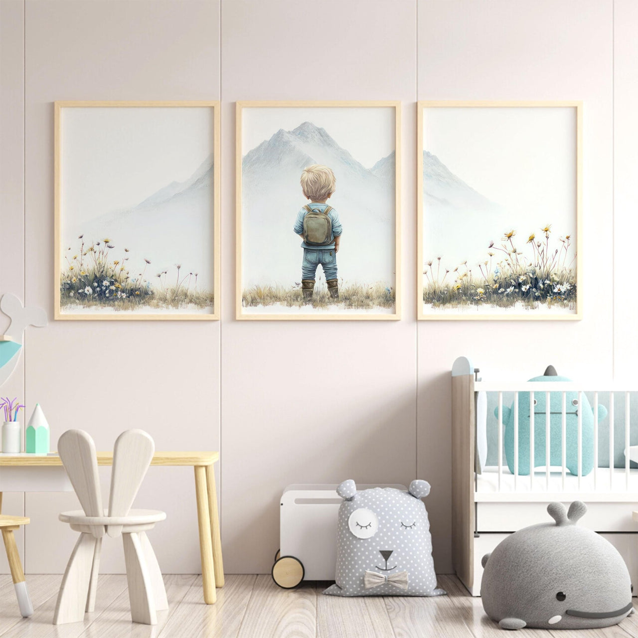 Mountain Wall Art – Nature Boys Room Decor • Set of 3
