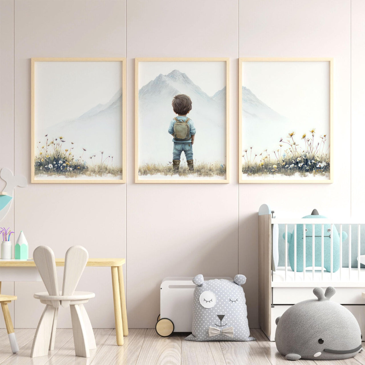 Mountain Wall Art – Nature Boys Room Decor • Set of 3