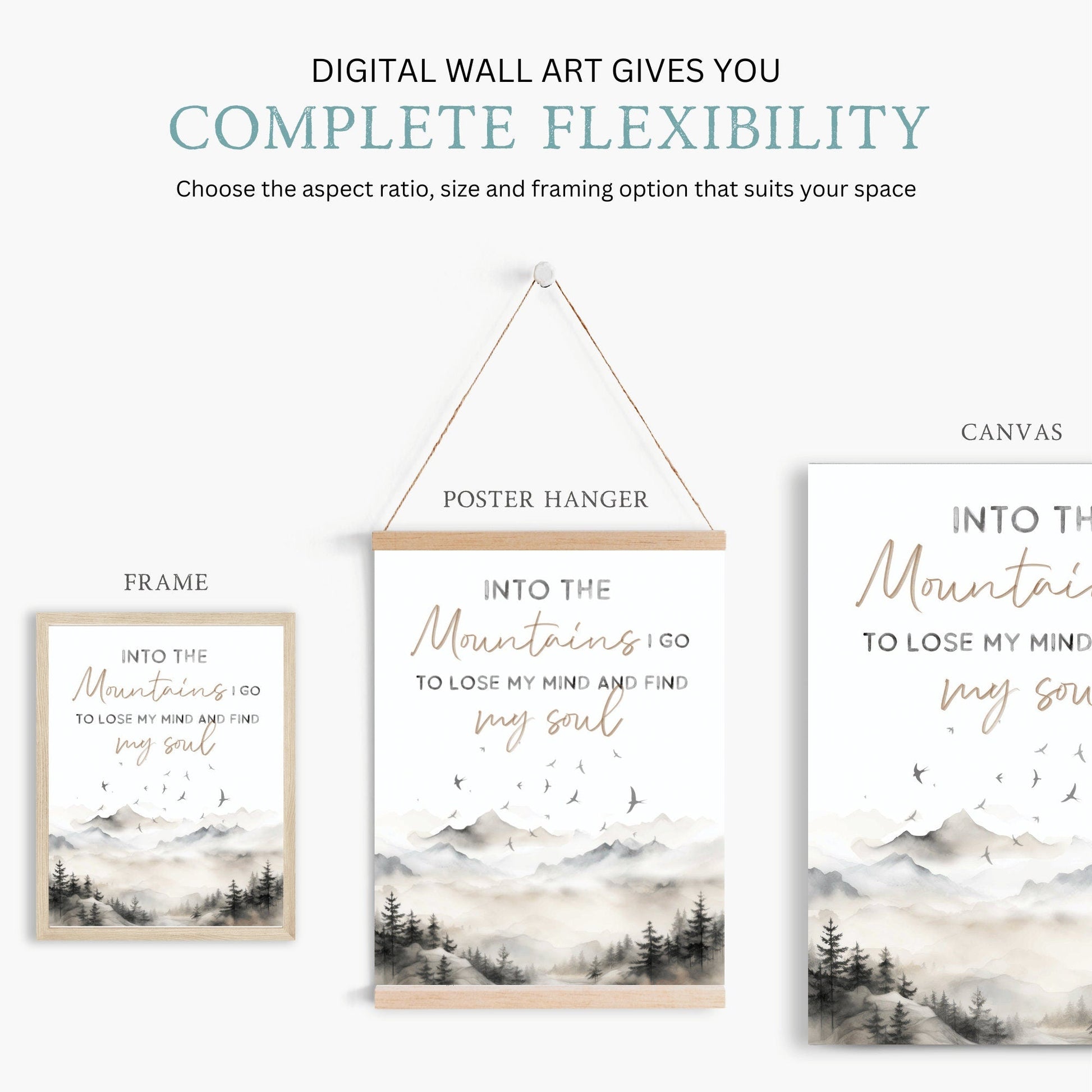 Mountain Wall Art, Adventure & Hiking Quote Decor, Into the Mountains I Go - WildfieldPrints